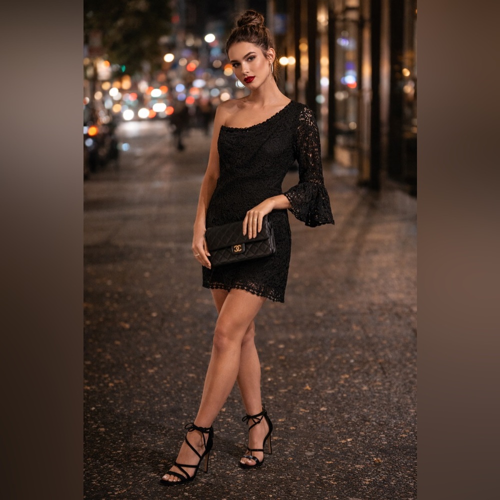 Lulus Black One-Shoulder Lace Dress | NWT | Size L | Date Night